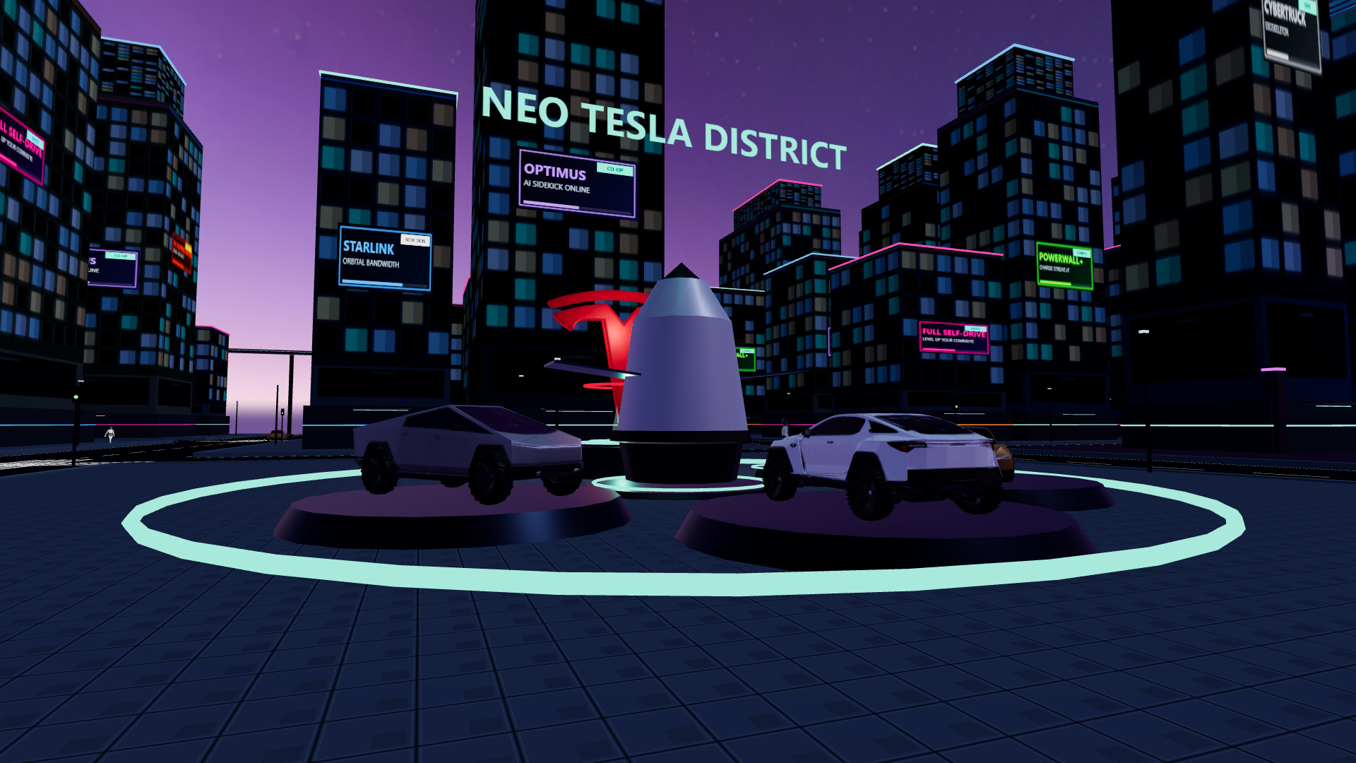 Cybertruck and Cybercar on plaza pads